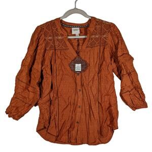 Knox Rose Rust Orange Button-Front Boho Blouse